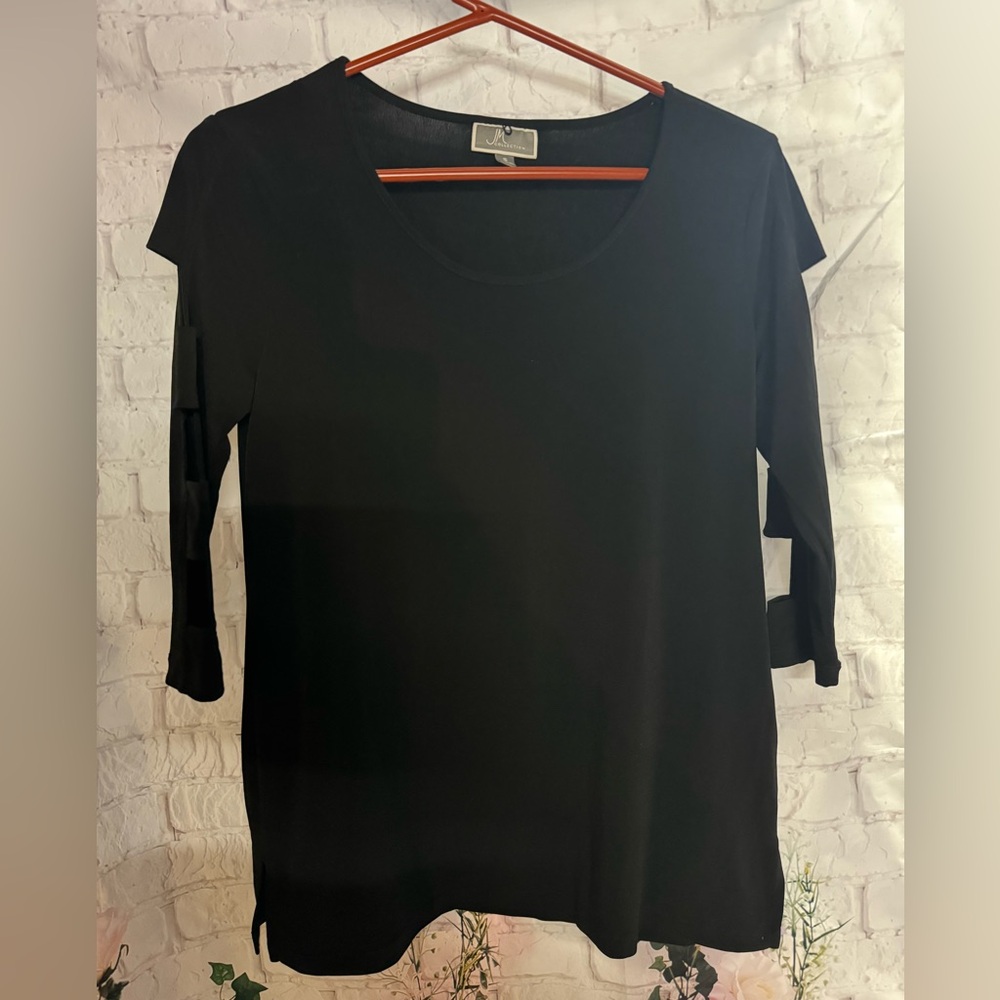 JM Collection Classic Black Long Sleeve Top